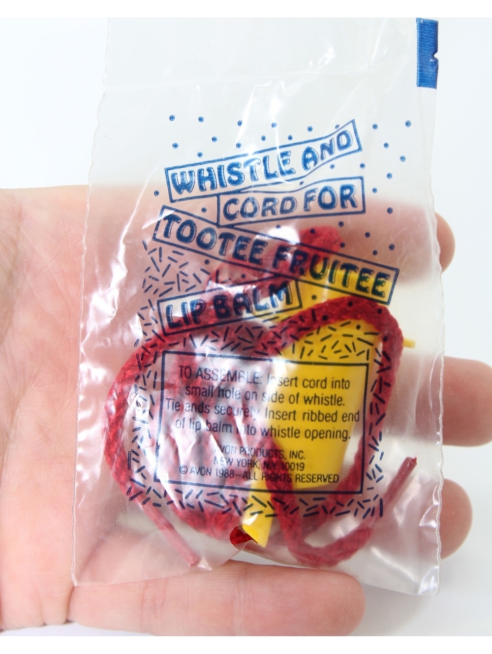 Vintage 1988 Avon Whistle and Cord For Tootee Fruitee Lip Balm Toy Unused